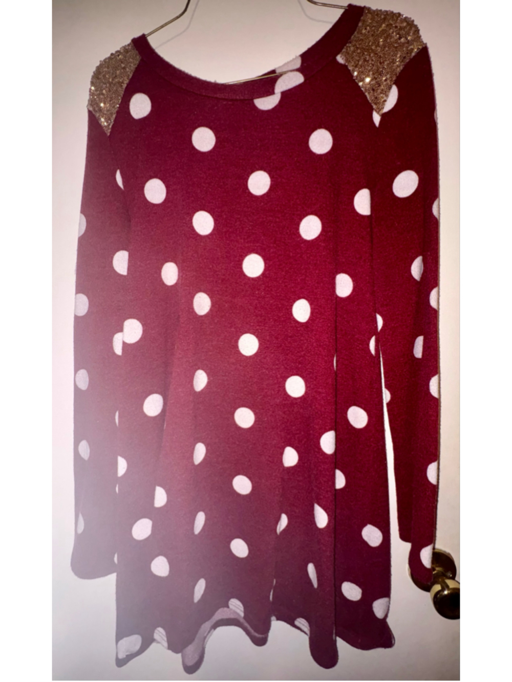 Women's 12PM by Mon Ami Polka Dot Long Sleeve Dress Red White